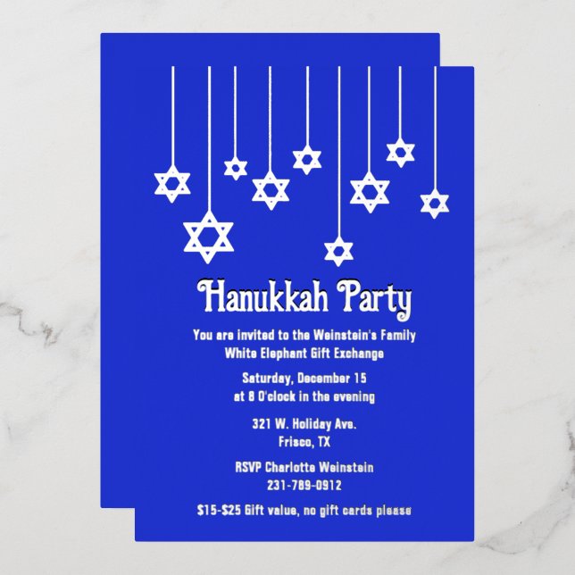 Invitation En Aluminium Fête de Hanukkah Étoiles de David (Recto/Verso)