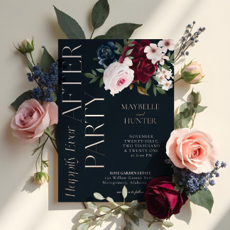 Invitation En Aluminium Fête de «Joyeux Pour Toujours» Florales Bourgogne