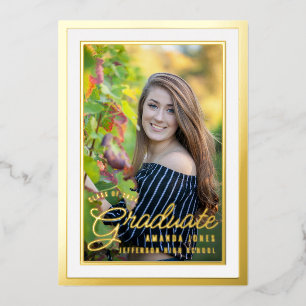 Invitation En Aluminium Fête de la Graduation Noire et Or