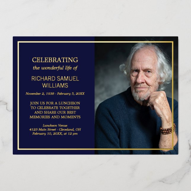 Invitation En Aluminium Fête de la vie photo personnalisée Marine & Gold F (Recto)