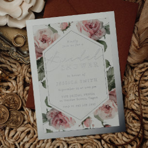 Invitation En Aluminium Fête de mariage avec cadre floral rose argenté écr