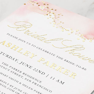 Invitation En Aluminium Fête de mariage élégante rose aquarelle dorée