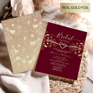 Invitation En Aluminium Fête de mariage floral Bourgogne et Or