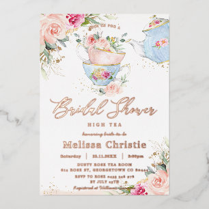 Invitation En Aluminium Fête de mariage Floral Tea Party Rose Gold