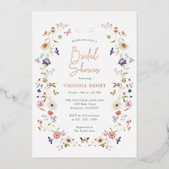 Invitation En Aluminium Fête de mariage florale (Recto)