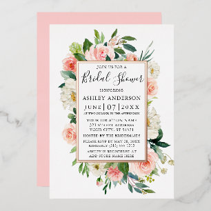 Invitation En Aluminium Fête de mariage Florale Rose en Aquarelle Or Rose