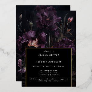 Invitation En Aluminium Fête de mariage gothique florale violet foncé et s