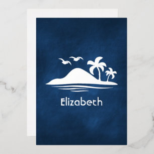 Invitation En Aluminium Fête de mariage tropical bleu marine et argent