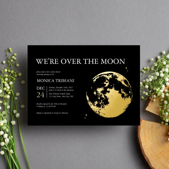 Invitation En Aluminium Fête de naissance bébé moderne céleste lune noire  (Créateur téléchargé)