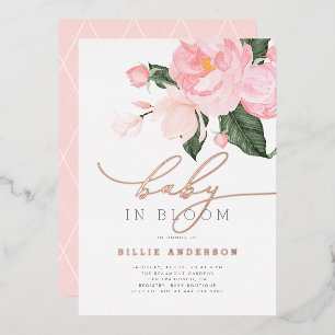 Invitation En Aluminium Fête de naissance Bohème Chic Rose Floral 'Bébé en
