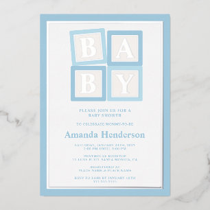 Invitation En Aluminium Fête de naissance de bébé garçon Blocs Bébé Bleu
