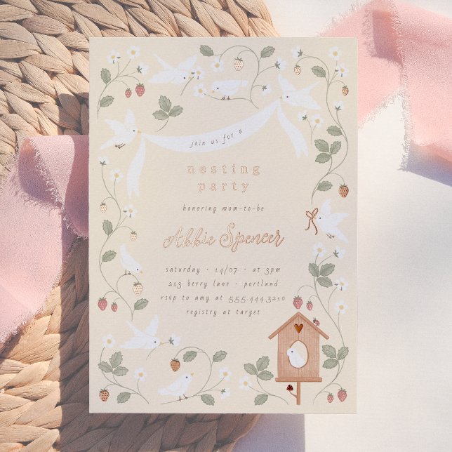 Invitation En Aluminium Fête de Naissance Nichoir Oiseaux & Baies Baby Sho (Créateur téléchargé)