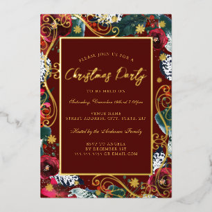 Invitation En Aluminium Fête de Noël à cadre rouge or