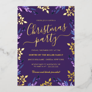Invitation En Aluminium Fête de Noël à la feuille d'or violette