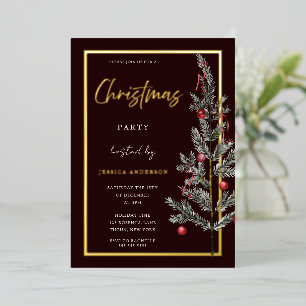 Invitation En Aluminium Fête de Noël Arbre d'or traditionnel