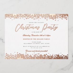 Invitation En Aluminium Fête de Noël au flocon de neige en or rose élégant