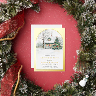 Invitation En Aluminium Fête de Noël avec Arche en Papier d'Or