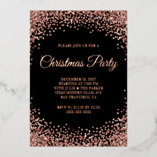 Invitation En Aluminium Fête de Noël avec bordure pailletée or rose sur fo