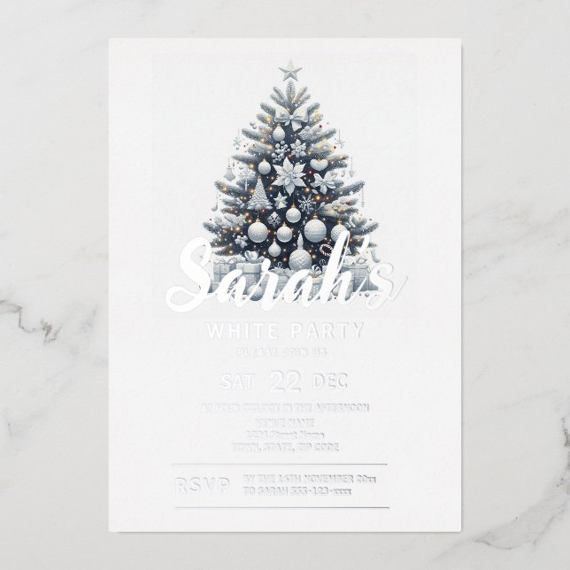 Invitation En Aluminium Fête de Noël blanche (Recto)