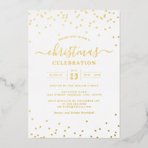 Invitation En Aluminium Fête de Noël Blanche Confetti Or