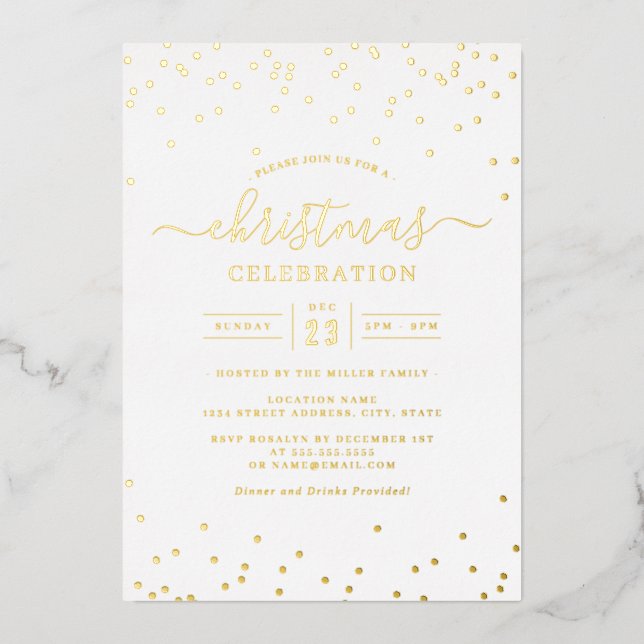 Invitation En Aluminium Fête de Noël Blanche Confetti Or       (Recto)