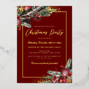 Invitation En Aluminium Fête de Noël Cadre de Feuillage Traditionnel