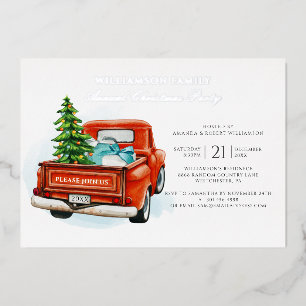 Invitation En Aluminium Fête de Noël camionnette rouge carreaux rustique a