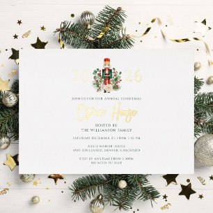 Invitation En Aluminium Fête de Noël Casse-Noisette Open House Party Or