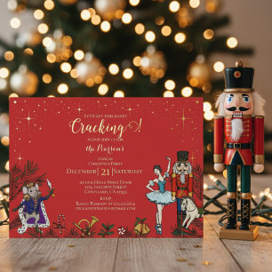 Invitation En Aluminium Fête de Noël Casse-Noisette Rouge et Or