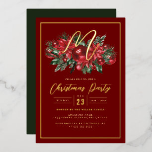 Invitation En Aluminium Fête de Noël de la famille Gold Red Foliing