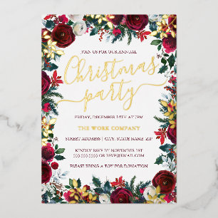 Invitation En Aluminium Fête de Noël d'entreprise à feuille florale Or