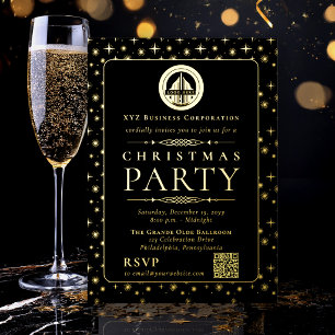Invitation En Aluminium Fête de Noël d'entreprise élégante noir et or
