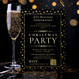 Invitation En Aluminium Fête de Noël d'entreprise élégante noire et or