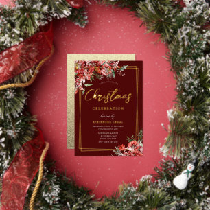 Invitation En Aluminium Fête de Noël d'entreprise festive enneigée Or