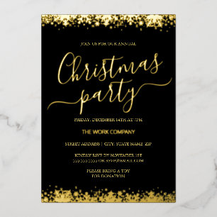 Invitation En Aluminium Fête de Noël d'entreprise Flocon de neige noir or