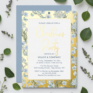 Invitation En Aluminium Fête de Noël d'entreprise Floral Papillon Bleu