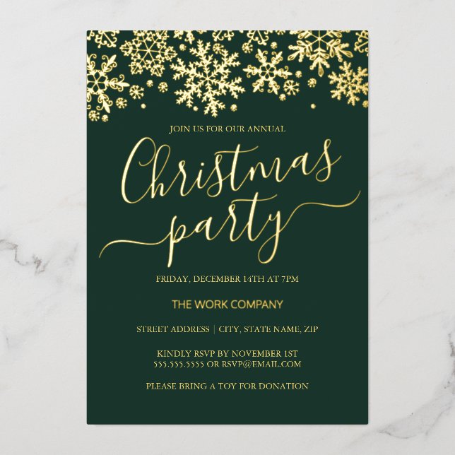 Invitation En Aluminium Fête de Noël d'entreprise Snowflake Green  (Recto)
