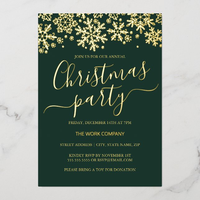 Invitation En Aluminium Fête de Noël d'entreprise verte (Recto)