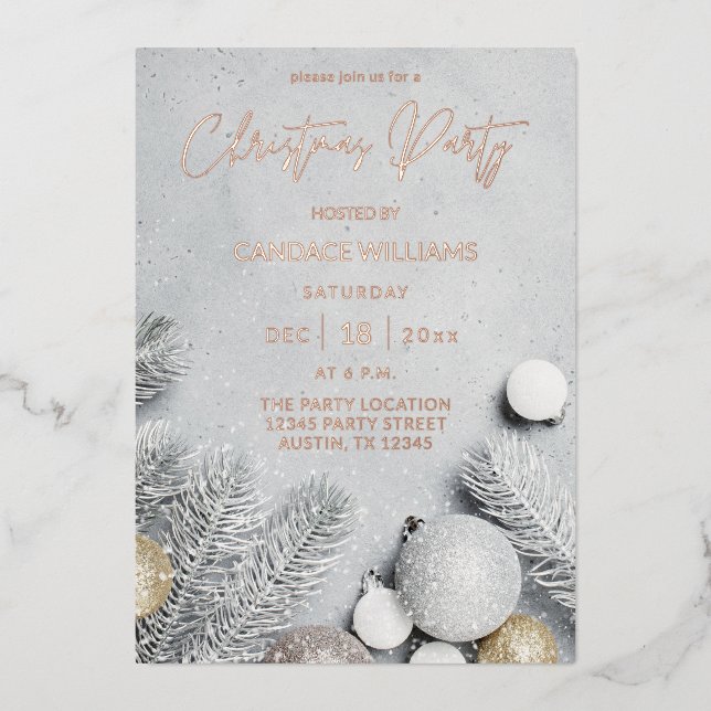 Invitation En Aluminium Fête de Noël des Feuilles d'ornements et de pins (Recto)