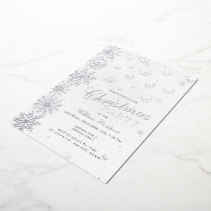 Invitation En Aluminium Fête de Noël d'hiver moderne flocon de neige blanc