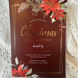 Invitation En Aluminium Fête de Noël du cadre rouge rouge de Bourgogne