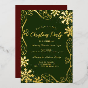 Invitation En Aluminium Fête de Noël du Flocon de neige vert