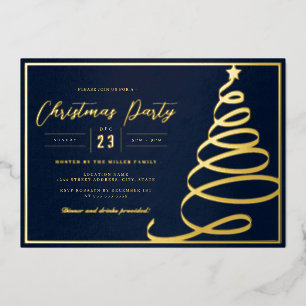 Invitation En Aluminium Fête de Noël élégante arbre marine or
