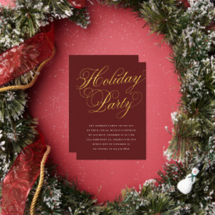 Invitation En Aluminium Fête de Noël élégante calligraphie rouge