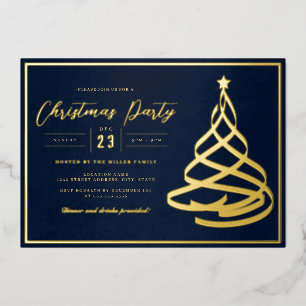 Invitation En Aluminium Fête de Noël élégante en or et marine