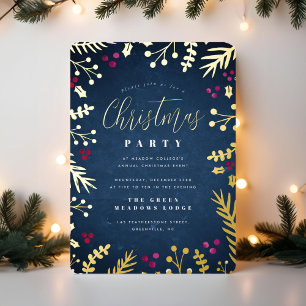 Invitation En Aluminium Fête de Noël élégante Navy et Or