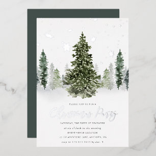 Invitation En Aluminium Fête de Noël en forêt hivernale aquarelle Argent