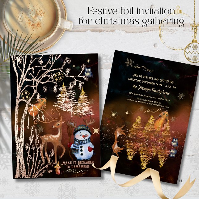 Invitation En Aluminium Fête de Noël Enchanted Woodland Forest (Enchanted Woodland Forest Christmas Party Foil Invitation)