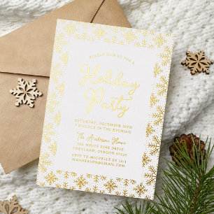 Invitation En Aluminium Fête de Noël Flocons de Neige Or Fêtard