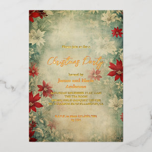 Invitation En Aluminium Fête de Noël Florale au Poinsettia d'Hiver Cosy